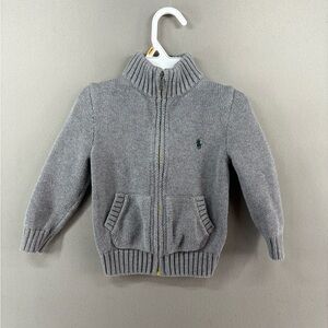 Polo Ralph Lauren Full Zip Cotton Sweater Gray Striped Collar 2/2T  Pony